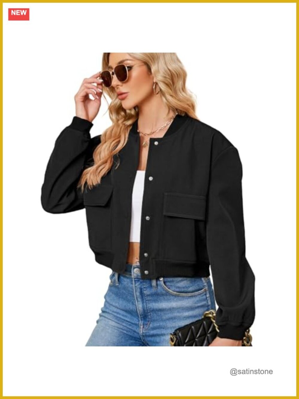 Cropped Bomber Jacket Women Button Down Long Sleeve Casual Varsity Jacket with